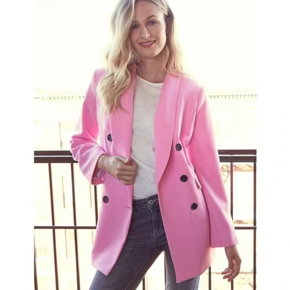CeCe Double Breasted Twill Blazer in Pink Begonia price tag $129 size 16W NWT